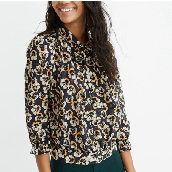 Madewell Tie-Neck Top‎ in Viola Floral XS - Picture 1 of 5